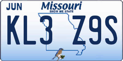 MO license plate KL3Z9S