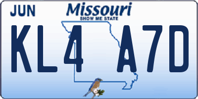 MO license plate KL4A7D