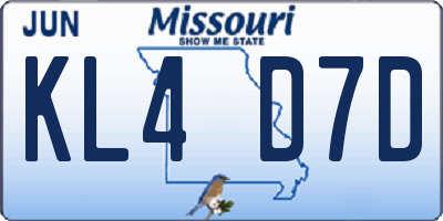 MO license plate KL4D7D