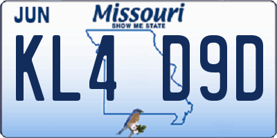 MO license plate KL4D9D