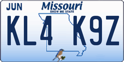 MO license plate KL4K9Z