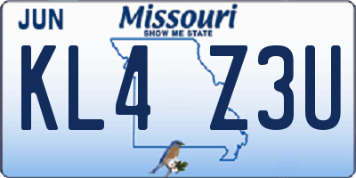 MO license plate KL4Z3U