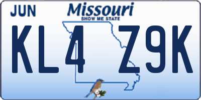 MO license plate KL4Z9K