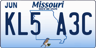 MO license plate KL5A3C