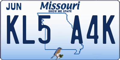 MO license plate KL5A4K