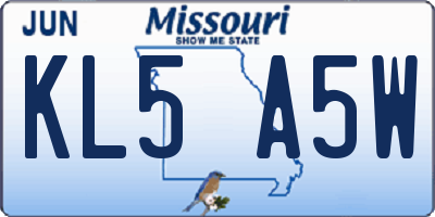 MO license plate KL5A5W
