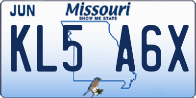 MO license plate KL5A6X