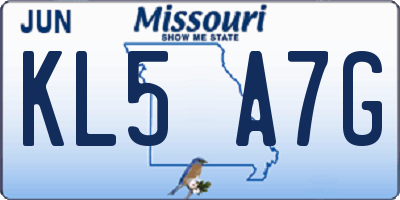 MO license plate KL5A7G