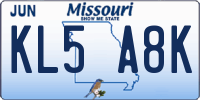MO license plate KL5A8K