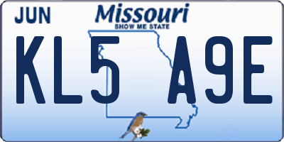 MO license plate KL5A9E