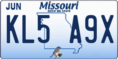 MO license plate KL5A9X