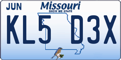 MO license plate KL5D3X
