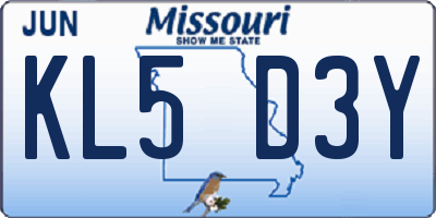 MO license plate KL5D3Y