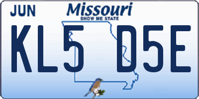 MO license plate KL5D5E