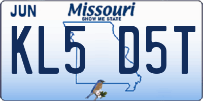 MO license plate KL5D5T