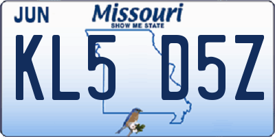 MO license plate KL5D5Z