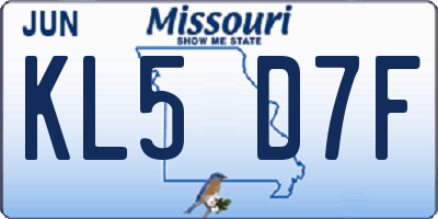 MO license plate KL5D7F