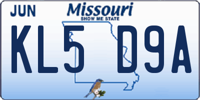 MO license plate KL5D9A