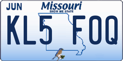 MO license plate KL5F0Q