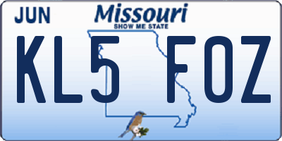MO license plate KL5F0Z