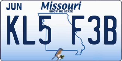 MO license plate KL5F3B