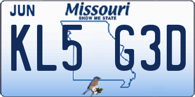 MO license plate KL5G3D