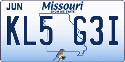 MO license plate KL5G3I