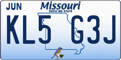 MO license plate KL5G3J