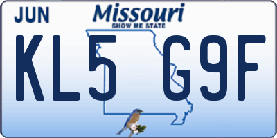 MO license plate KL5G9F