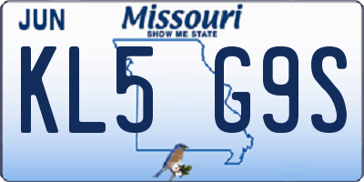 MO license plate KL5G9S