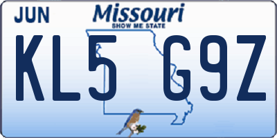 MO license plate KL5G9Z