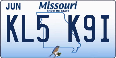 MO license plate KL5K9I