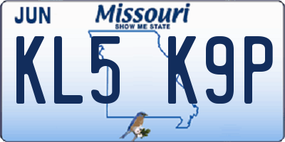 MO license plate KL5K9P