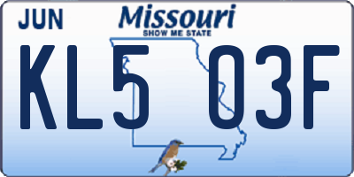 MO license plate KL5O3F