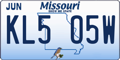 MO license plate KL5O5W