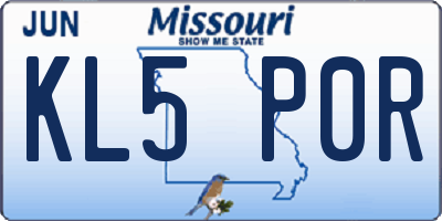 MO license plate KL5P0R