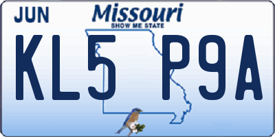 MO license plate KL5P9A