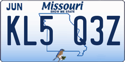 MO license plate KL5Q3Z