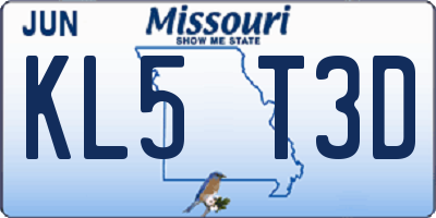 MO license plate KL5T3D