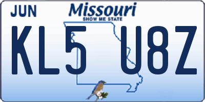 MO license plate KL5U8Z