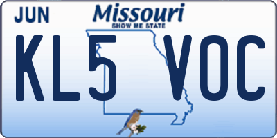MO license plate KL5V0C