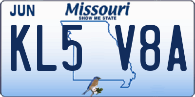 MO license plate KL5V8A