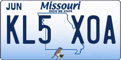 MO license plate KL5X0A
