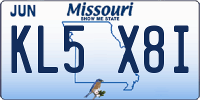 MO license plate KL5X8I