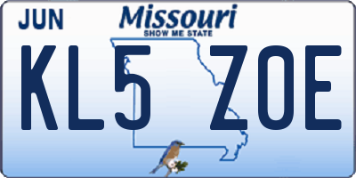 MO license plate KL5Z0E