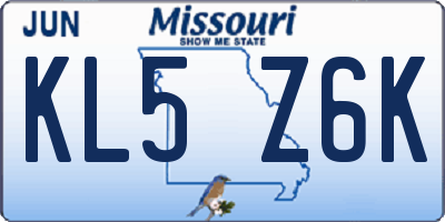 MO license plate KL5Z6K