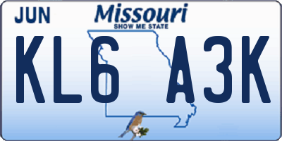 MO license plate KL6A3K