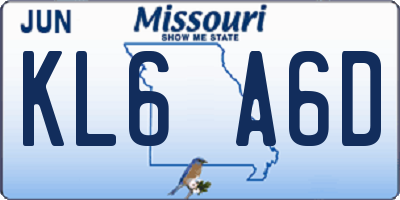 MO license plate KL6A6D