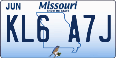 MO license plate KL6A7J