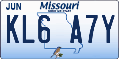 MO license plate KL6A7Y